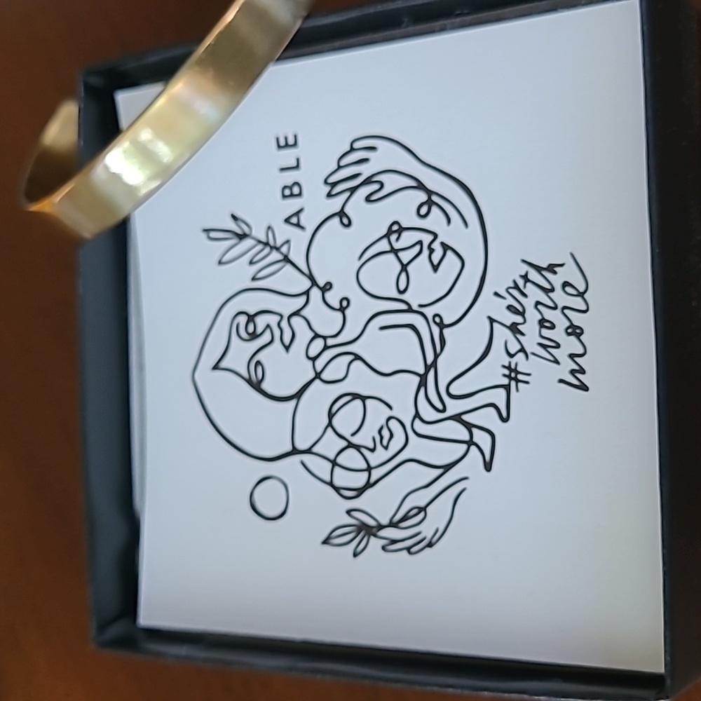 Able "She's Worth More" brass engraved cuff bracelet